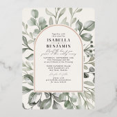 Greenery Arch Eucalyptus Ivory Wedding Roos Gold Folie Uitnodiging (Voorkant)