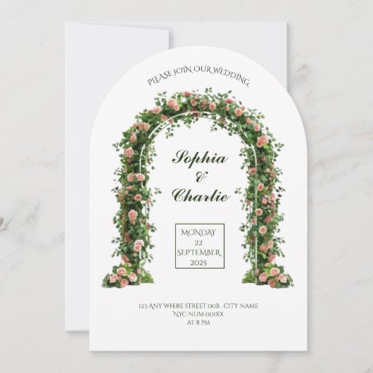 greenery arch flowers romantic wedding invitation (Devant)