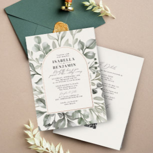 Greenery Arch Ivoor RSVP QR Code Bruiloft Roos Gou Folie Uitnodiging