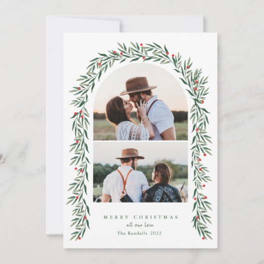 Greenery Arch Modern Script 2 Feestdagenkaart (Voorkant)