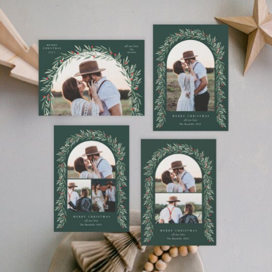 Greenery Arch Modern Script Foto Kerstmis Feestdagenkaart