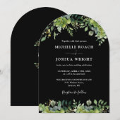 Greenery Arch zwart-wit monogram bruiloft Kaart (Voorkant / Achterkant)