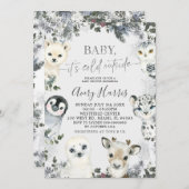 Greenery Arctic Animals Winter Baby shower Invite Kaart (Voorkant / Achterkant)