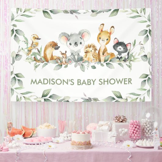 Greenery Australian Animals Baby shower Birthday Spandoek (Feest)