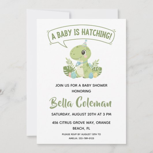 Greenery baby dinosaur baby shower invitations (Devant)