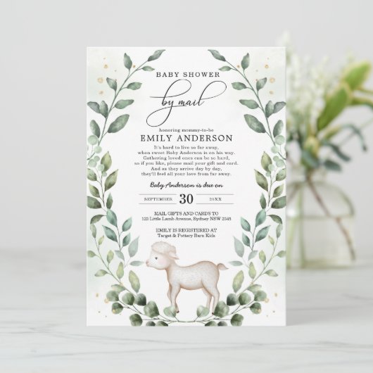 Greenery Baby Lamb Shower by Mail Quarantine Kaart (Staand voorkant)