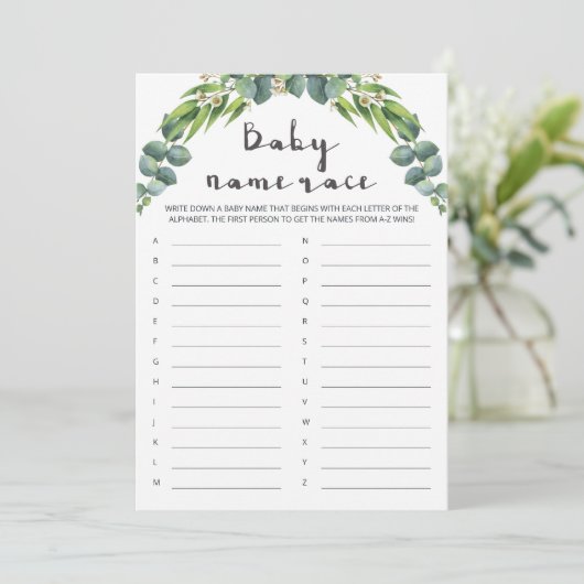Greenery Baby shower Baby Names Game (Staand voorkant)