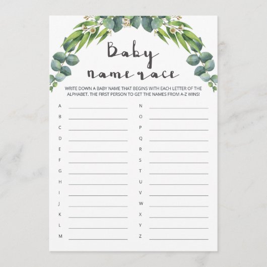 Greenery Baby shower Baby Names Game (Voorkant)