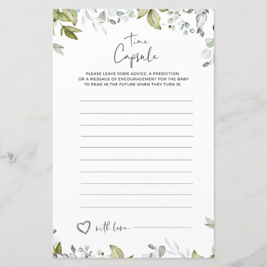 Greenery Baby shower Game Time Capsule (Voorkant)