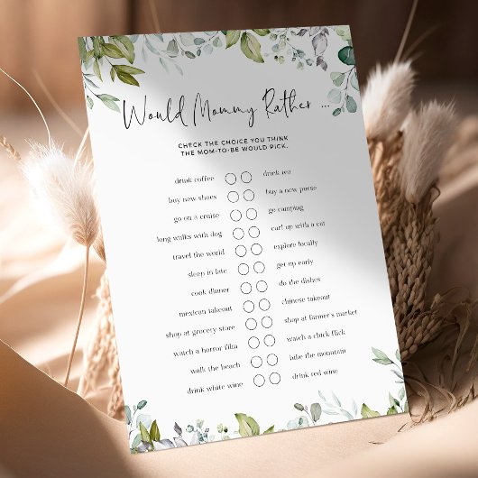 Greenery Baby shower Game - zou mama eerder zijn?