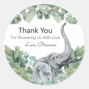 Greenery Baby shower Gray Elephant Ronde Sticker