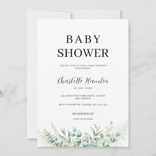 Greenery Baby shower Invitation Kaart (Voorkant)