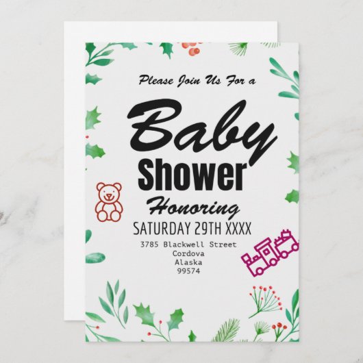 Greenery Baby Shower Invitation Personalized Card (Devant / Derrière)
