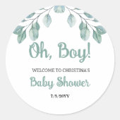Greenery Baby shower Oh jongen Ronde Sticker (Voorkant)