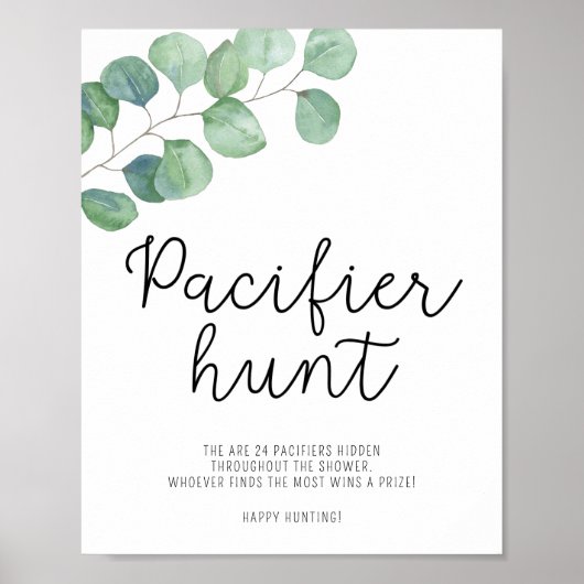 Greenery - baby shower op pacifier jachtspel poster (Voorkant)