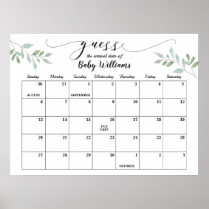 Greenery Baby shower Raad Vervaldatum agenda Poster
