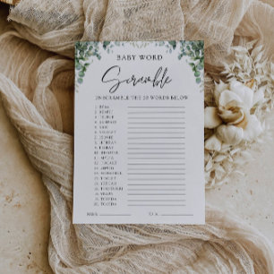 Greenery Baby shower spel – Word scramble Kaart