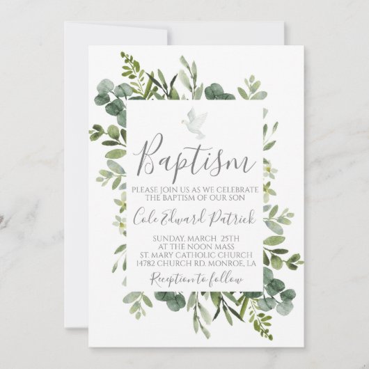 Greenery Baptism Invitation Kaart (Voorkant)