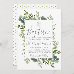 Greenery Baptism Invitation Kaart