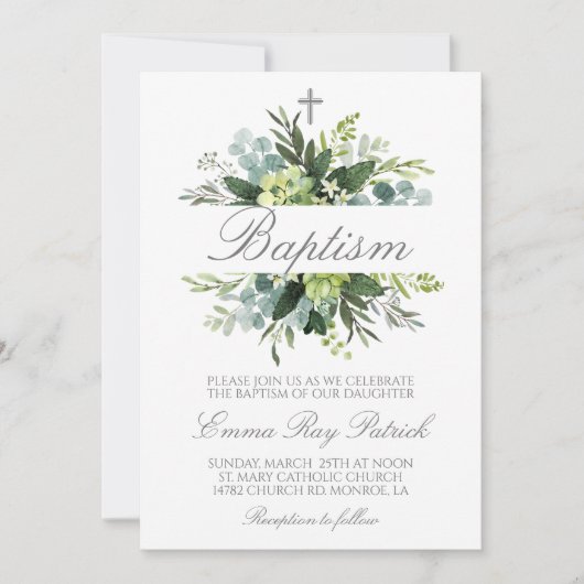 Greenery Baptism Invitation Kaart (Voorkant)