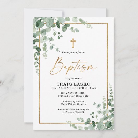 Greenery Baptism Invitation Kaart (Voorkant)
