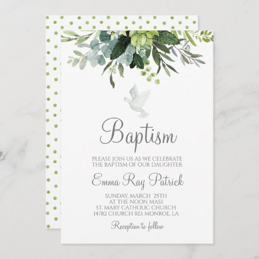 Greenery Baptism Invitation Kaart (Voorkant / Achterkant)
