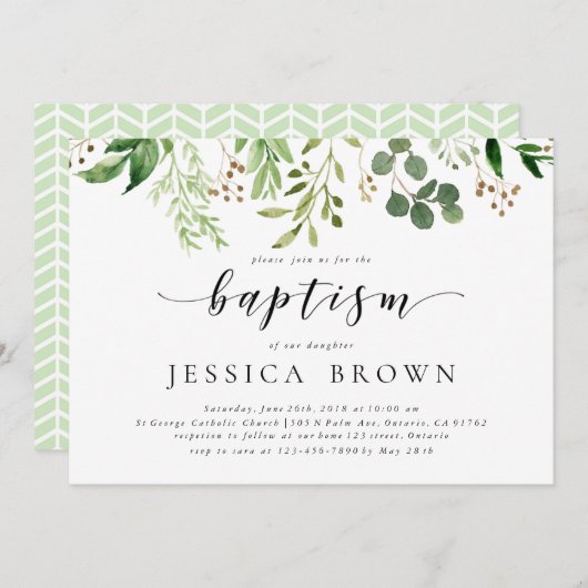 Greenery Baptism waterverf Baptism-2 Kaart (Voorkant / Achterkant)