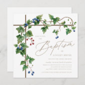 Greenery Bedekte Kruis Gouden Script Doop Kaart (Voorkant / Achterkant)
