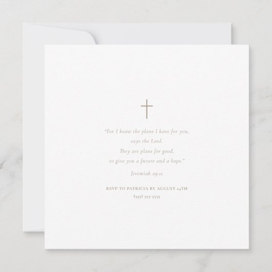 Greenery Bedekte Kruis Gouden Script Doop Kaart (Achterkant)
