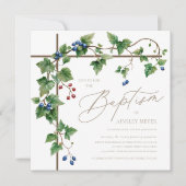 Greenery Bedekte Kruis Gouden Script Doop Kaart (Voorkant)