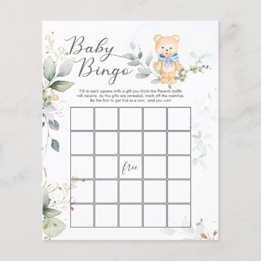 Greenery Beer Baby shower Bingo Game Papier (Voorkant)