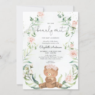 Greenery Beer Blush Pink Floral Girl Baby shower Kaart