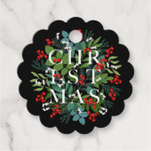 Greenery Berries CHRISTMAS Typografie Black Bedankjes Labels (Voorkant)
