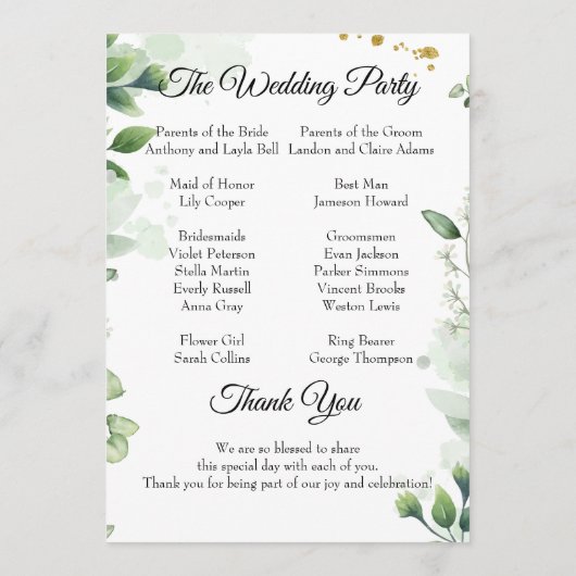 Greenery Best Day Ever Program Invitation Programma (Achterkant)