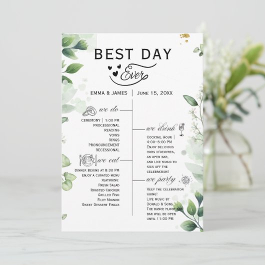 Greenery Best Day Ever Program Invitation Programma (Staand voorkant)