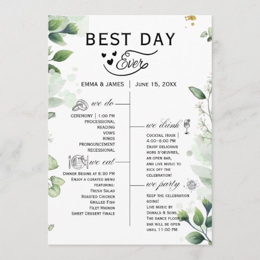 Greenery Best Day Ever Program Invitation Programma (Voorkant)