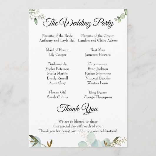 Greenery Best Day Ever Program Invitation Programma (Achterkant)