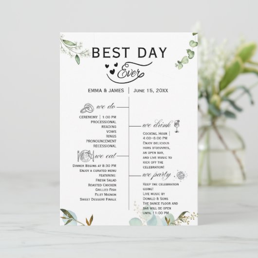 Greenery Best Day Ever Program Invitation Programma (Staand voorkant)