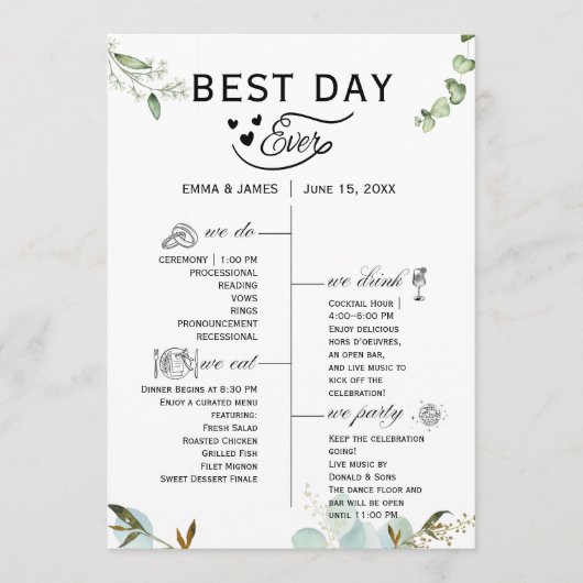 Greenery Best Day Ever Program Invitation Programma (Voorkant)