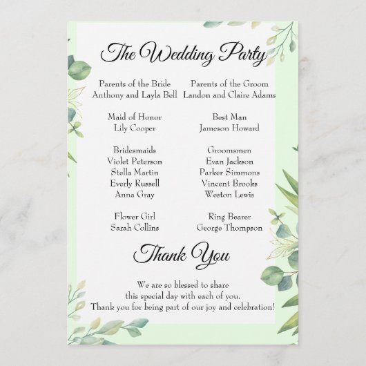 Greenery Best Day Ever Program Invitation Programma (Achterkant)