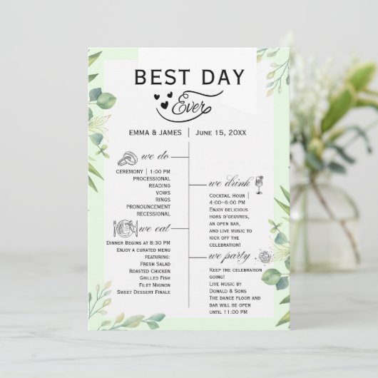 Greenery Best Day Ever Program Invitation Programma (Staand voorkant)