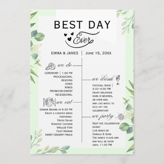 Greenery Best Day Ever Program Invitation Programma (Voorkant)