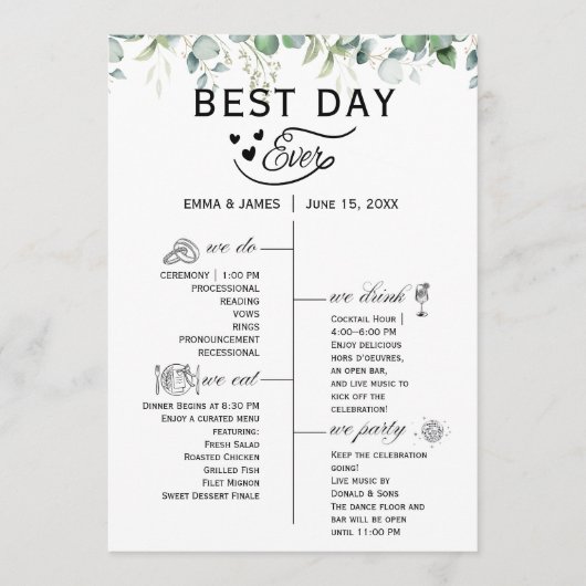 Greenery Best Day Ever Programma Uitnodiging (Voorkant)