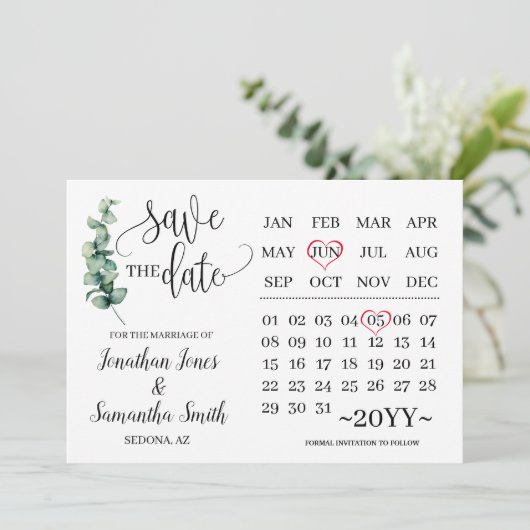 Greenery bewaar de datum kalender minimalistische  kaart (Staand voorkant)