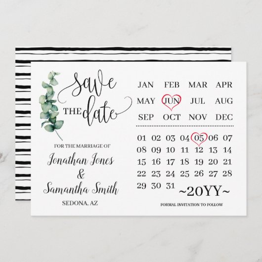 Greenery bewaar de datum kalender minimalistische  kaart (Voorkant / Achterkant)