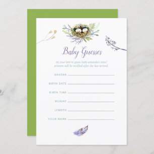 Greenery Birds Nest Twins Baby shower Baby Guesses Kaart