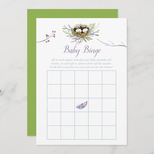 Greenery Birds Nest Twins Baby shower Bingo Kaart (Voorkant / Achterkant)