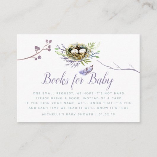 Greenery Birds Nest Twins Baby shower Book Request Informatiekaartje (Voorkant)