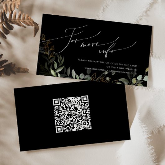 Greenery Black and Gold QR Code Wedding Website Informatiekaartje