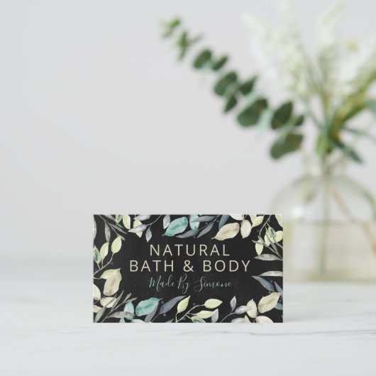 Greenery Black Chalkboard Handmade Bath Body Spa Visitekaartje (Staand voorkant)